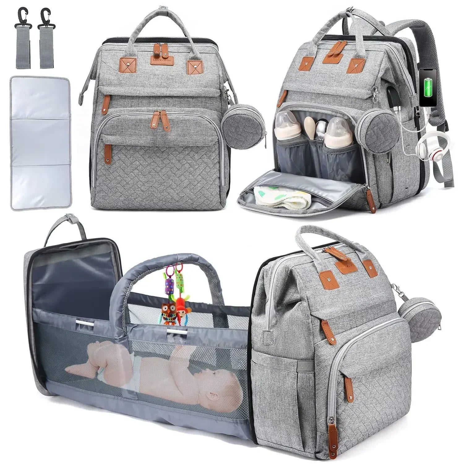 Baby Changing Bag with Foldable Crib