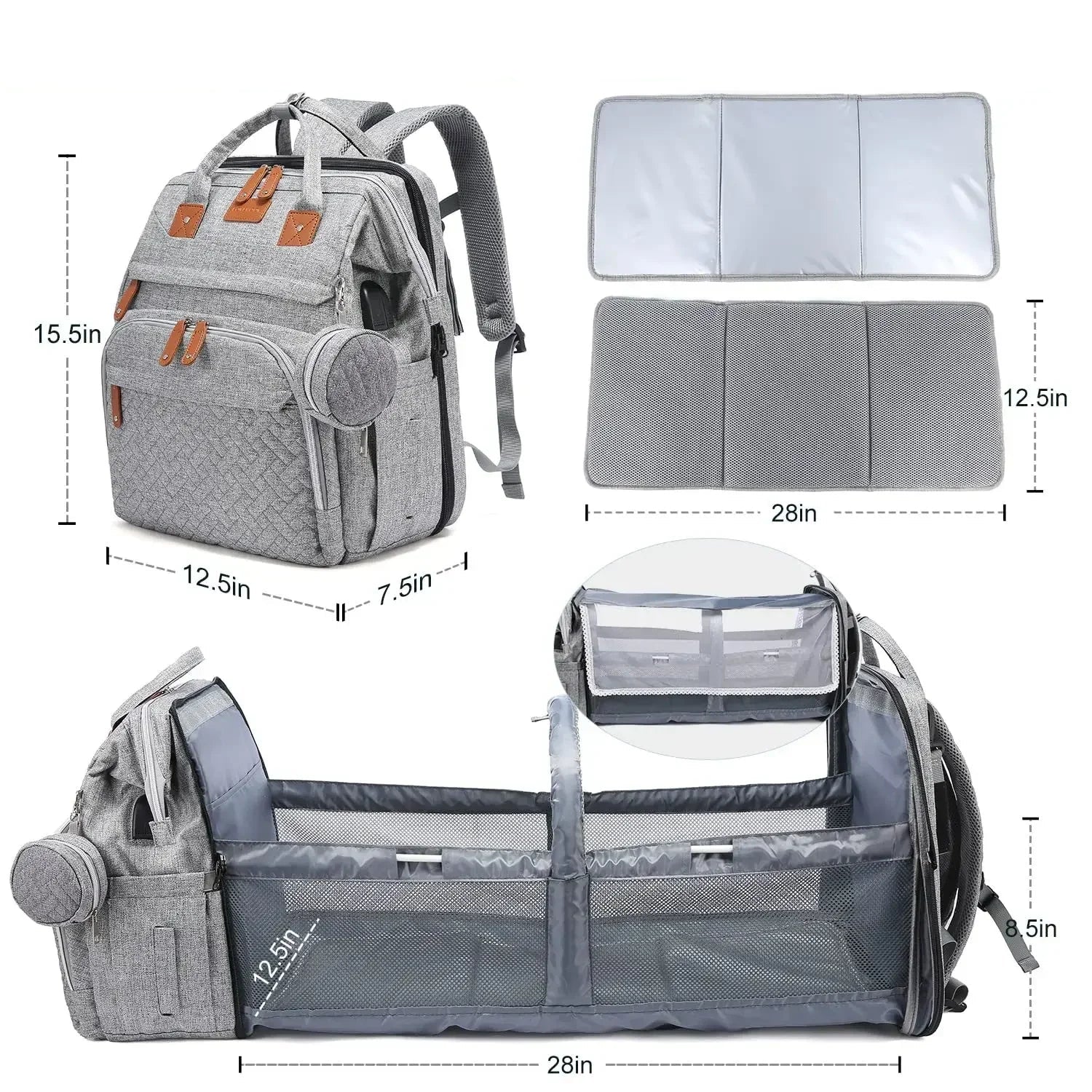 Baby Changing Bag with Foldable Crib